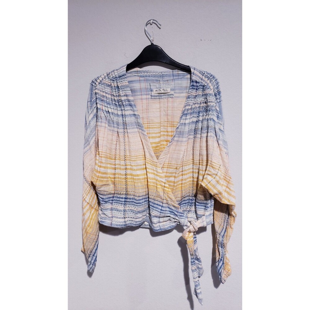 We The Free People Anthropologie Maldives Striped Wrap Top Blouse Size M